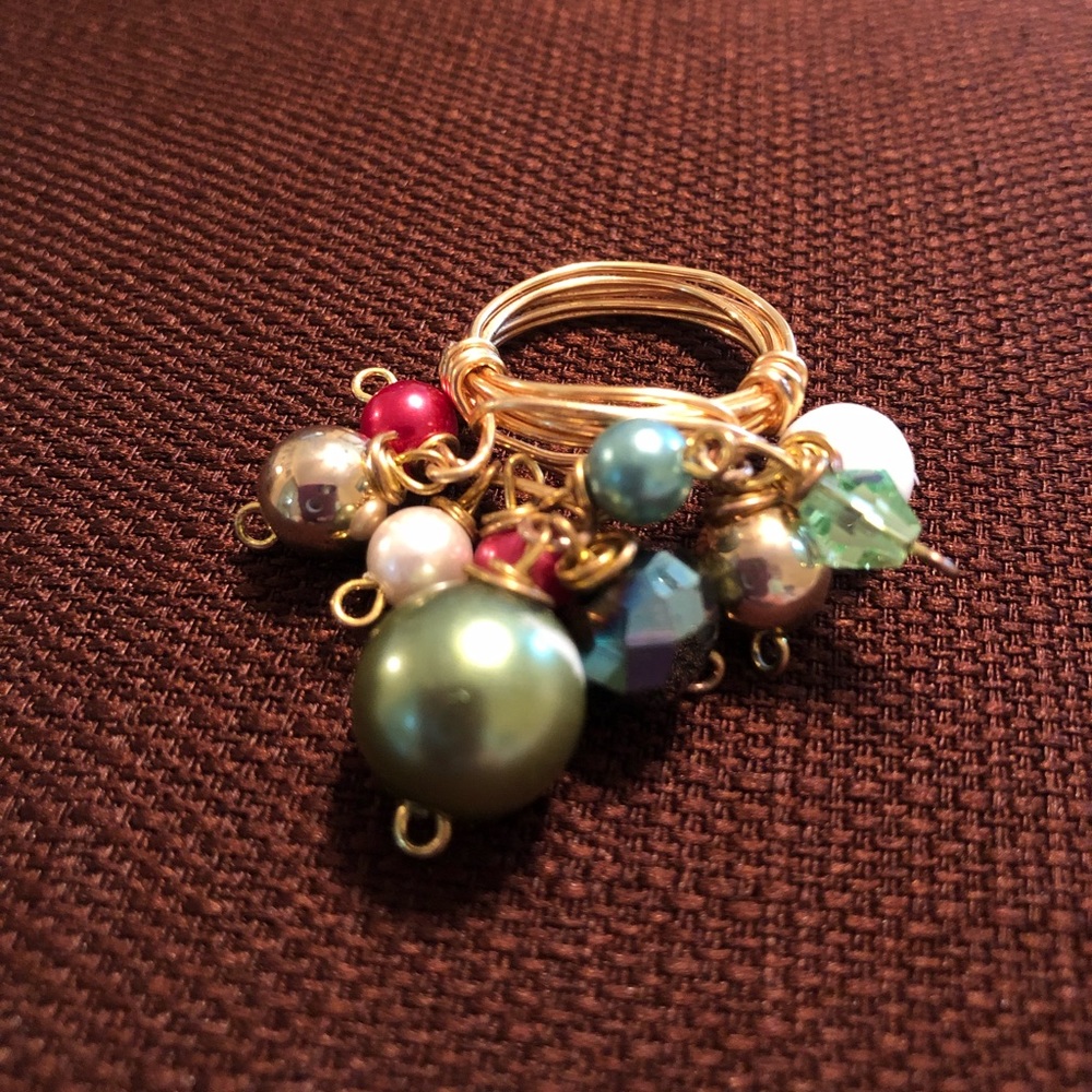 Hand made Wire Wrapped Pearl Dangle Ring 7 New